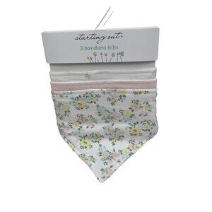 NEW Starting Out Floral 3-Pack Bandana Bibs Pink Pastel Baby Girls Snap Closure